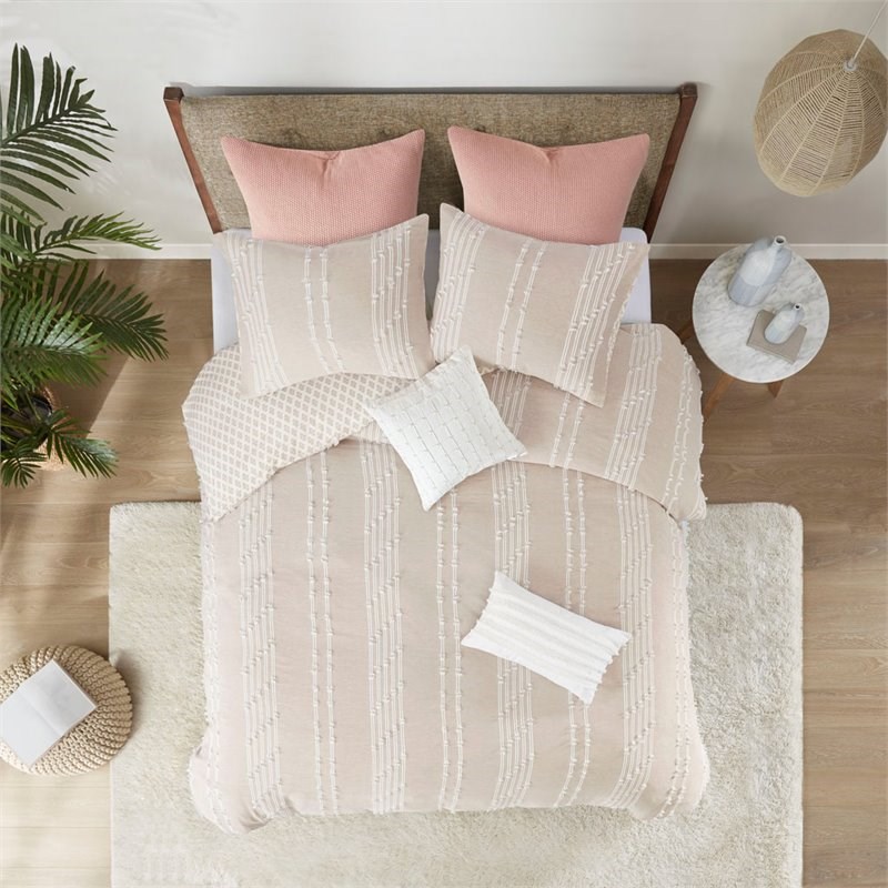 INK+IVY Kara 3-Piece Cotton Modern Jacquard Comforter Set in Blush Pink