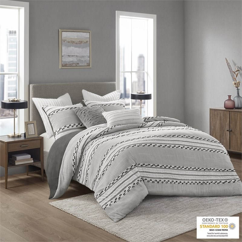 INK+IVY Lennon Organic Cotton Jacquard Comforter Set in Charcoal