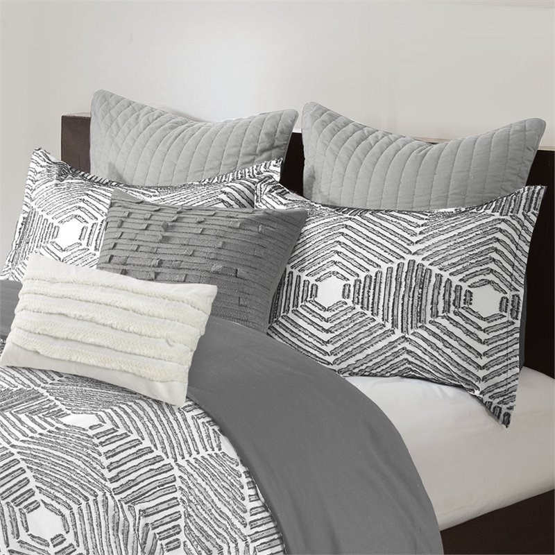INK+IVY Ellipse Farmhouse Cotton Jacquard Comforter Set in Gray