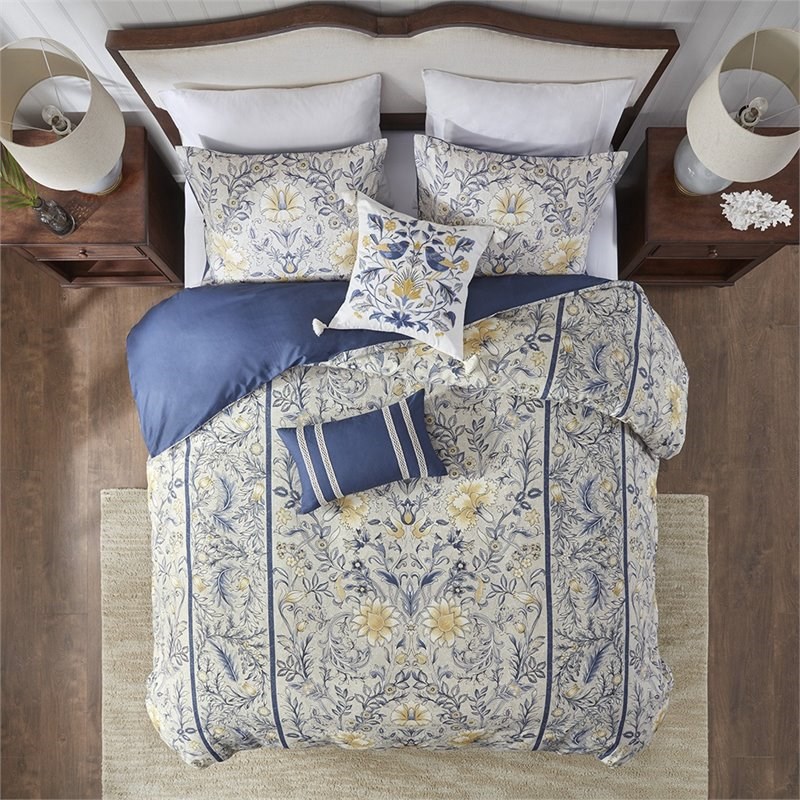 Harbor House Livia 6-Piece Cotton Comforter Set w/ Decorative Pillows in Blue