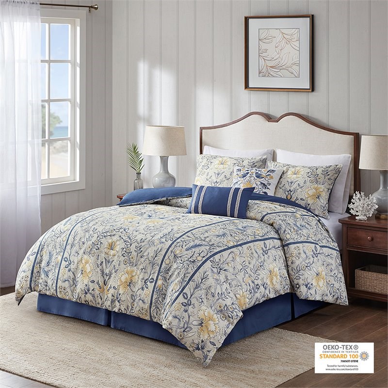 Harbor House Livia 6-Piece Cotton Comforter Set w/ Decorative Pillows in Blue