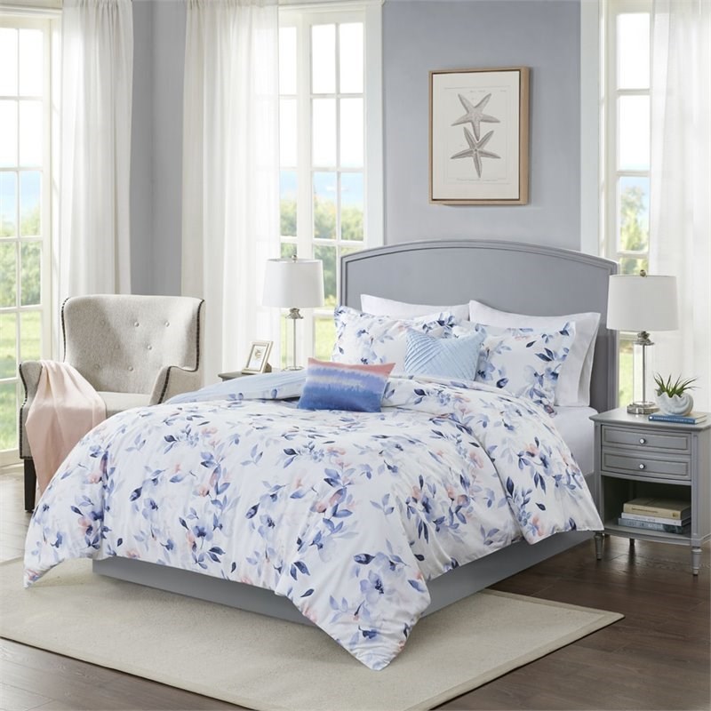 Harbor House Betsy 5-Piece Farmhouse Cotton Sateen Comforter Set in Blue/White