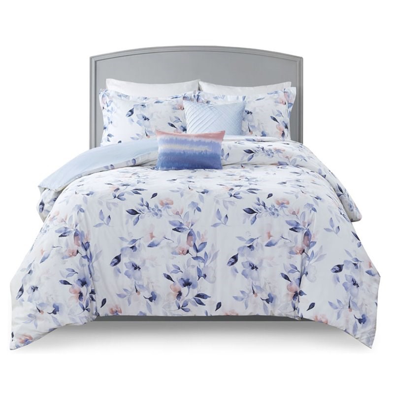 Harbor House Betsy 5-Piece Farmhouse Cotton Sateen Comforter Set in Blue/White