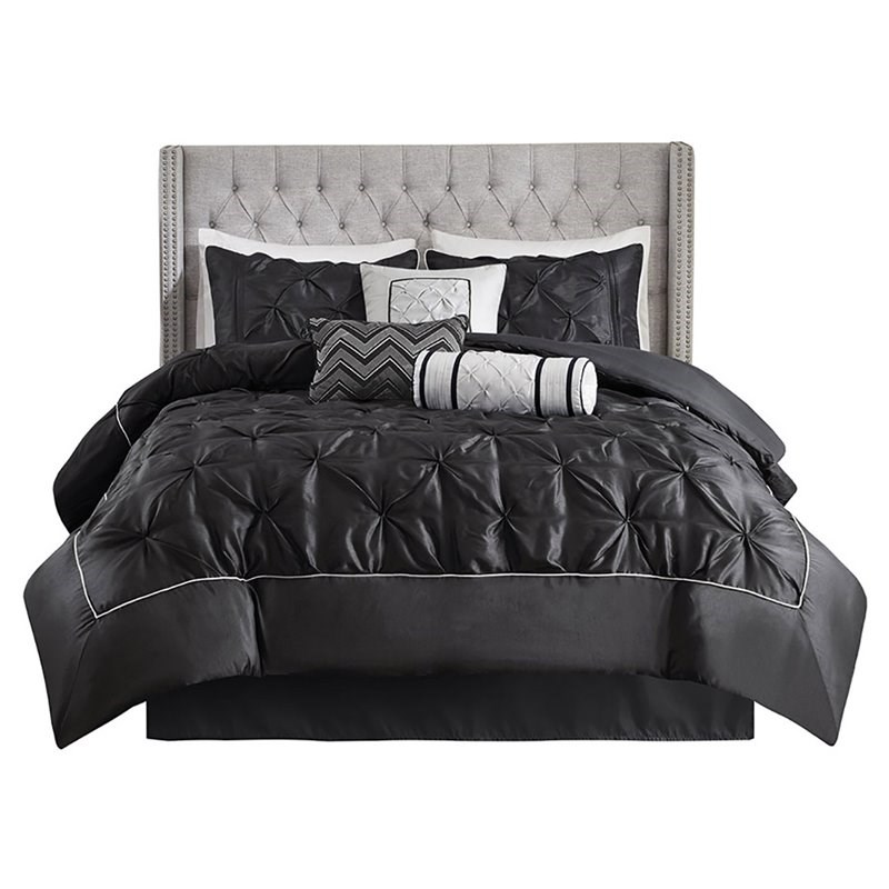Madison Park Laurel 7-piece Farmhouse Polyester Polyoni Comforter Set in Black