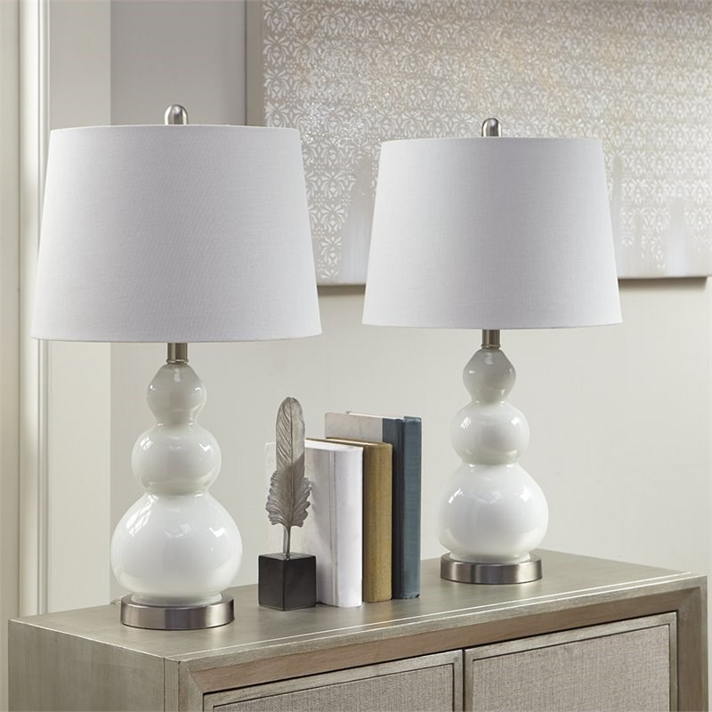 510 Design Covey Glass and Metal Table Lamps in White and Silver (Set of 2)