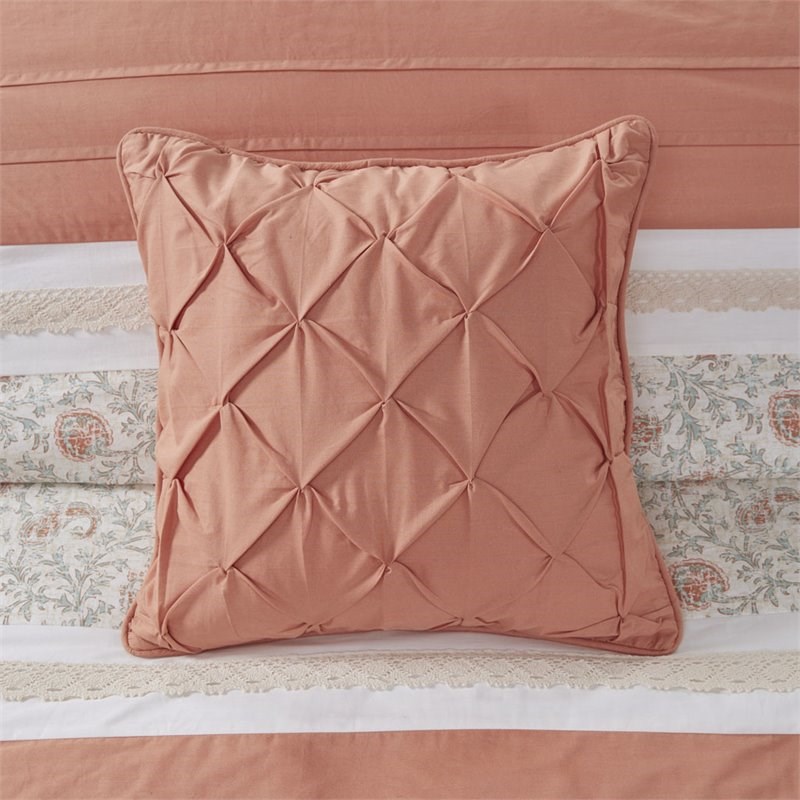 Madison Park Dawn 9-piece Farmhouse Cotton Percale Comforter Set - Coral Pink