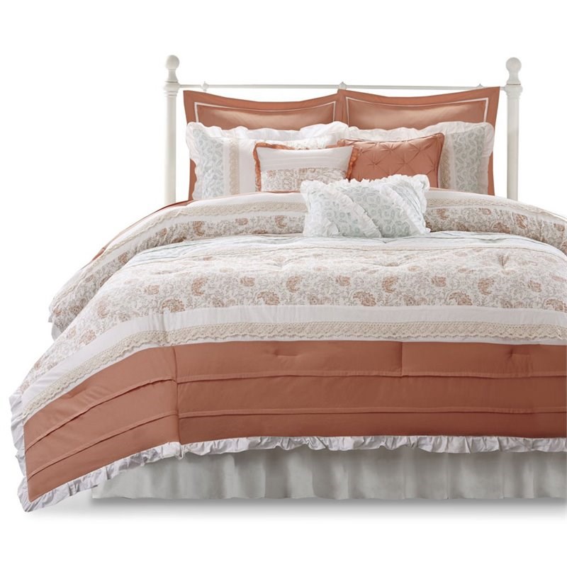 Madison Park Dawn 9-piece Farmhouse Cotton Percale Comforter Set - Coral Pink