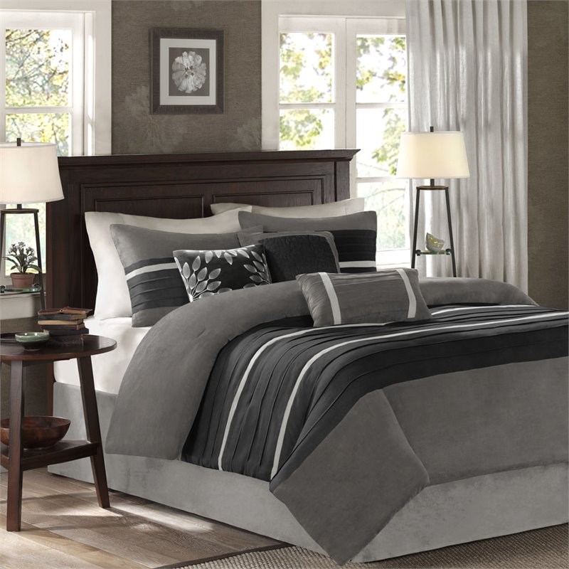 Madison Park Palmer 7-piece Polyester Faux Suede Comforter Set in Black