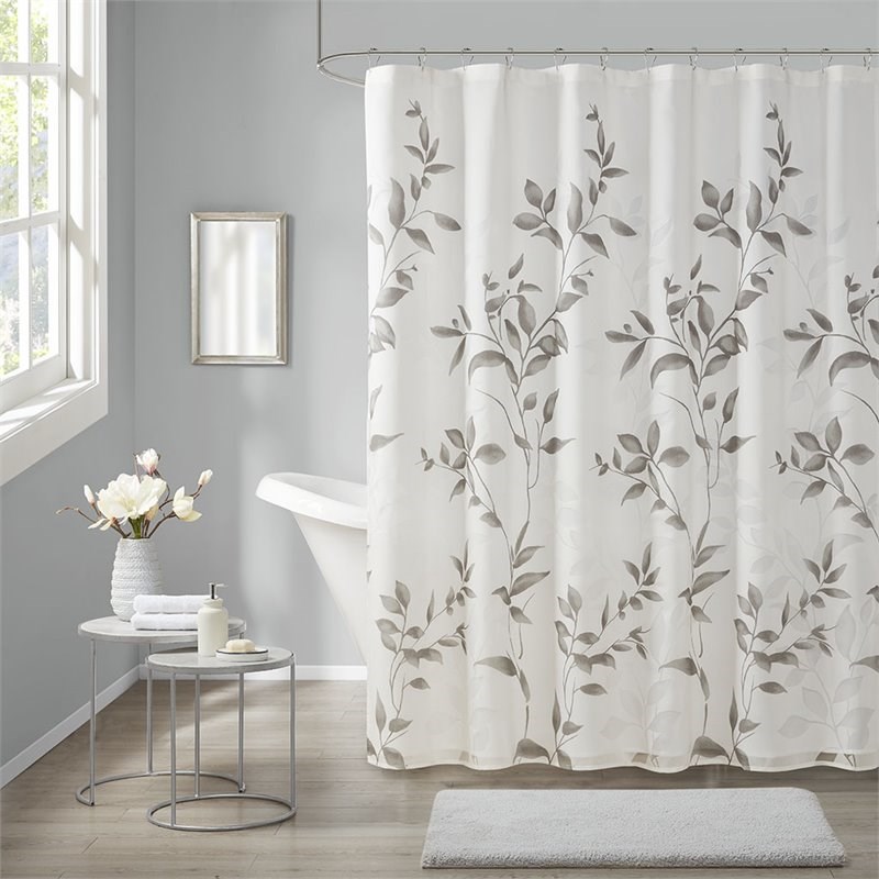 Madison Park Cecily Rayon Polyester Printed Burnout Shower Curtain in Gray Homesquare