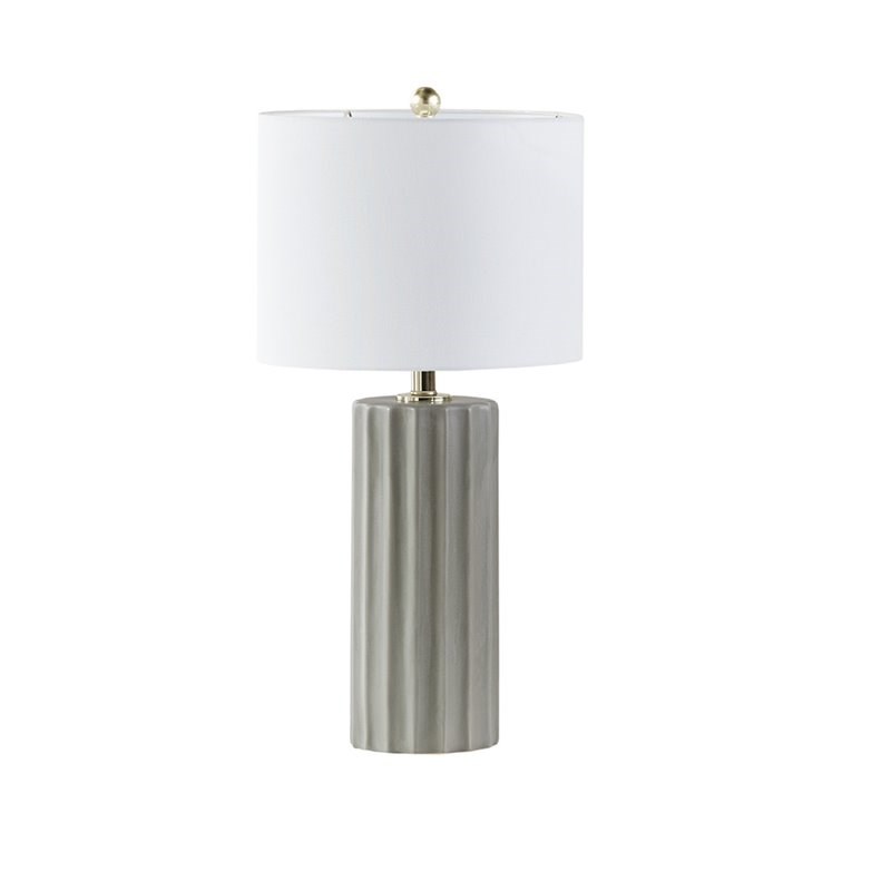 Martha Stewart Regina Modern Fabric and Ceramic Table Lamp in Gray