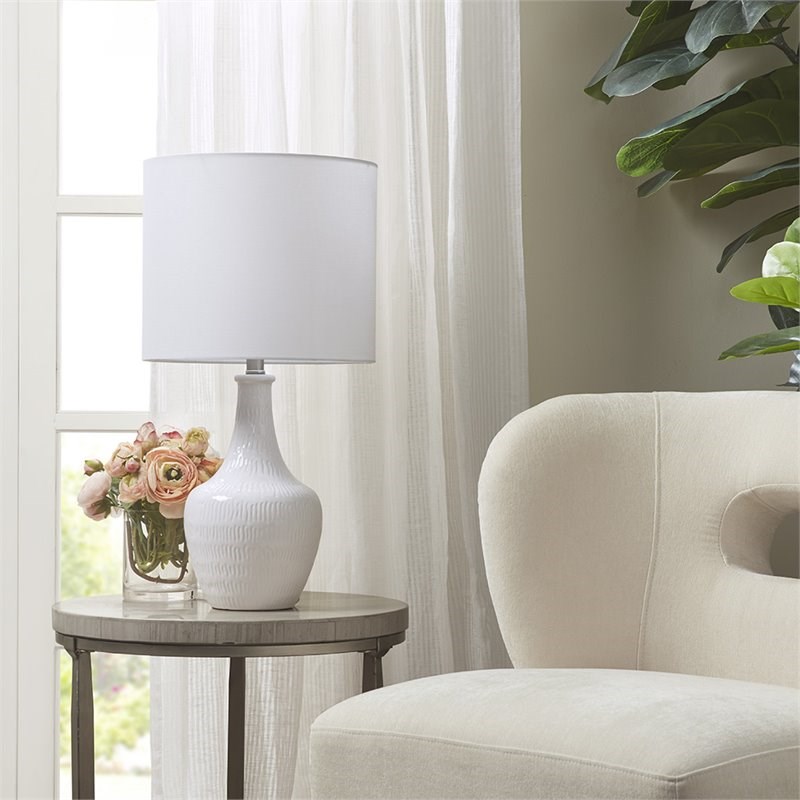 Hampton Hill Celine Modern Ceramic and Fabric Table Lamp in White