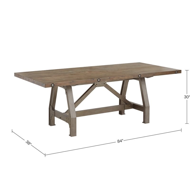 INK+IVY Lancaster Rectangle Solid Wood and Metal Dining Table in Gray/Silver