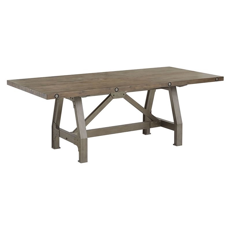 INK+IVY Lancaster Rectangle Solid Wood and Metal Dining Table in Gray/Silver