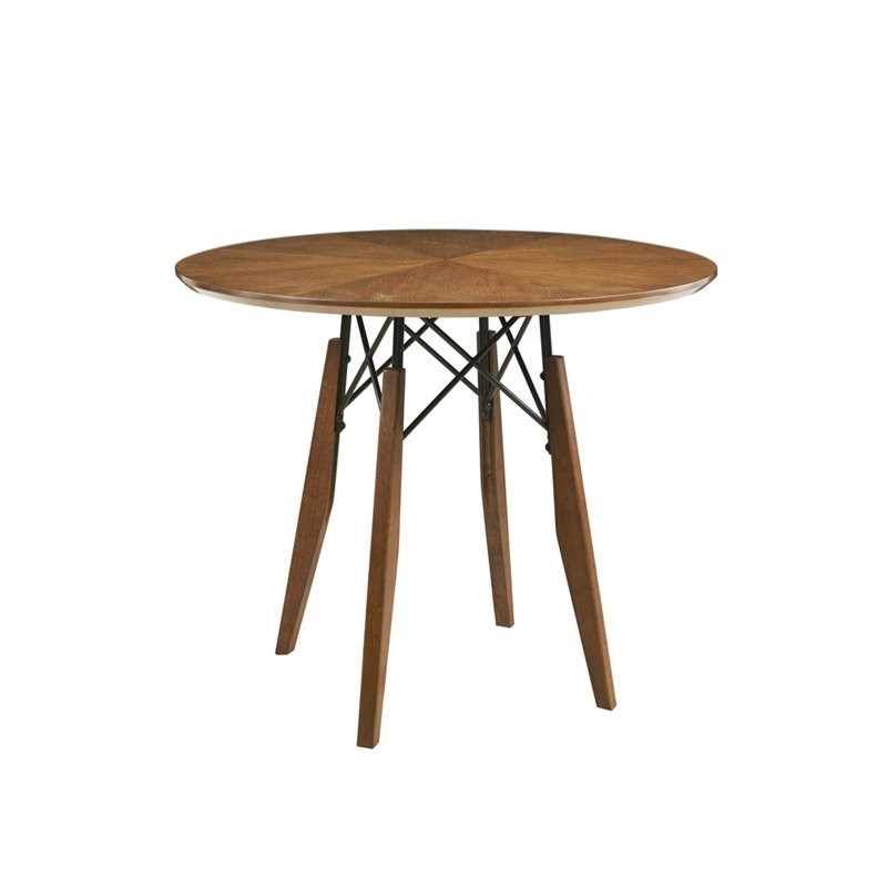 INK+IVY Clark Round Acacia Solid Wood and Metal Dining Table in Pecan Brown