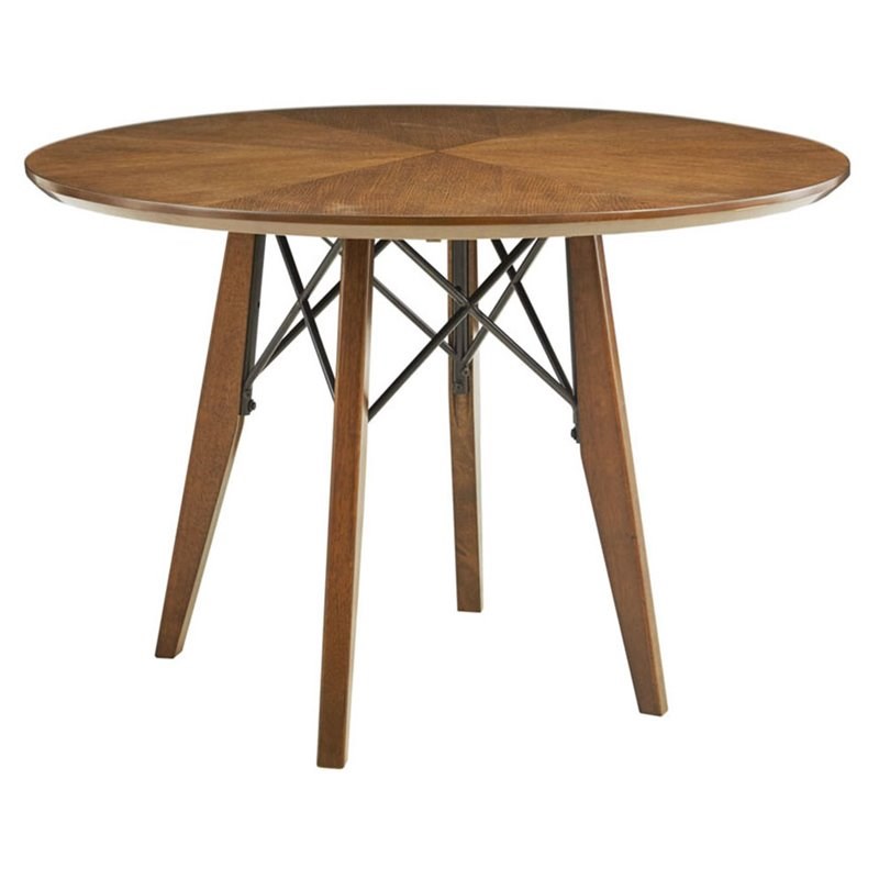 INK+IVY Clark Round Acacia Solid Wood and Metal Dining Table in Pecan Brown