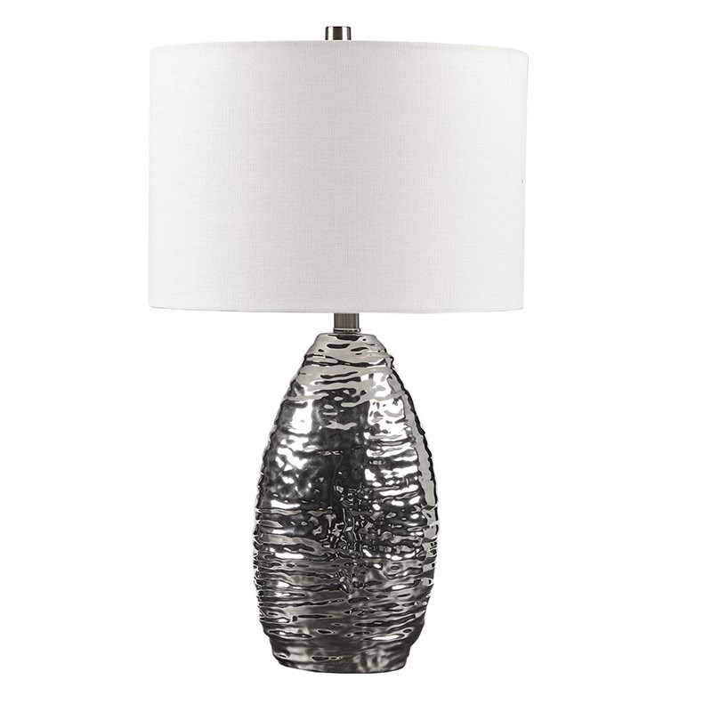 Hampton Hill Livy Modern Ceramic and Fabric Table Lamp in Silver