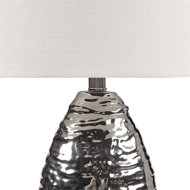 Hampton Hill Livy Modern Ceramic and Fabric Table Lamp in Silver