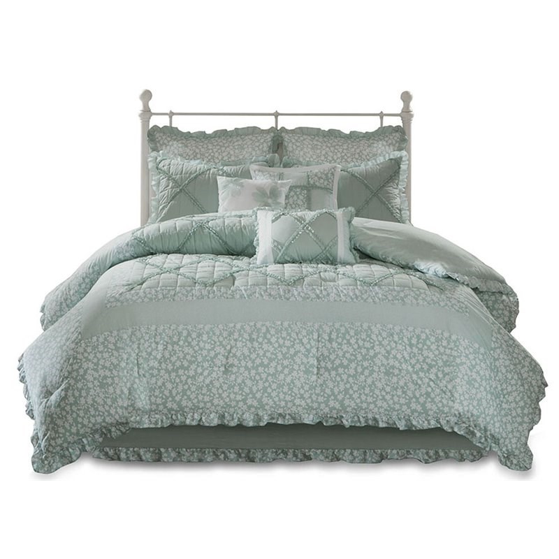 Madison Park Mindy 9-Piece 100 Percent Cotton Comforter Set in Green