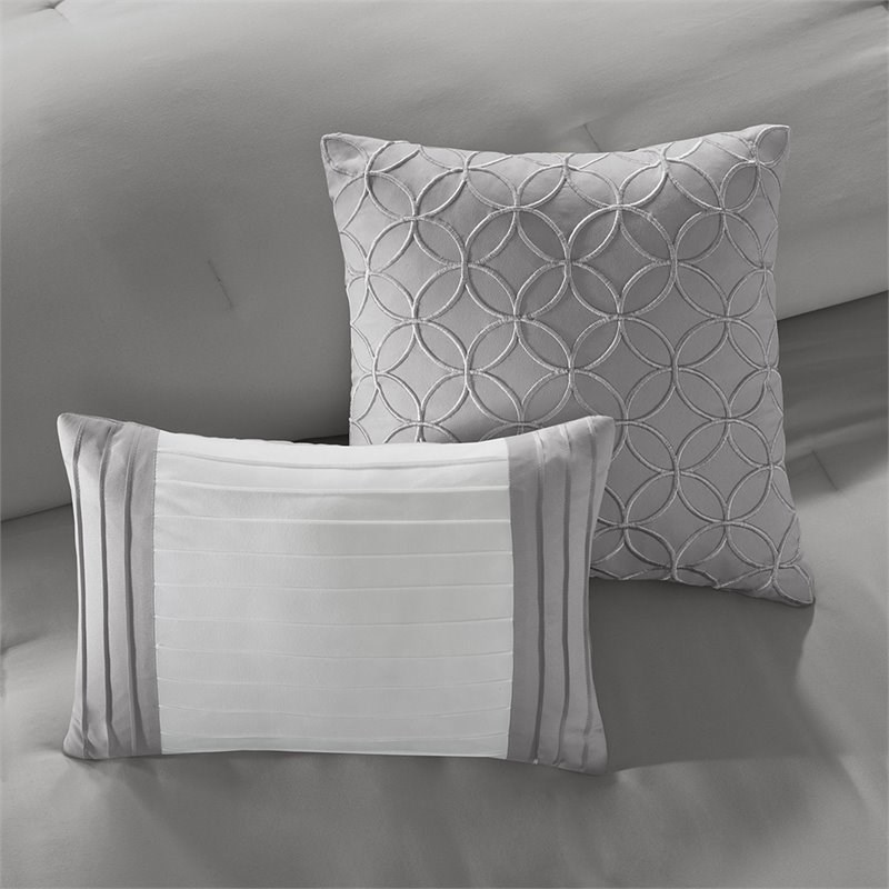 Madison Park Stratford 8-Piece Polyester Pieced Embroidered Comforter Set - Gray