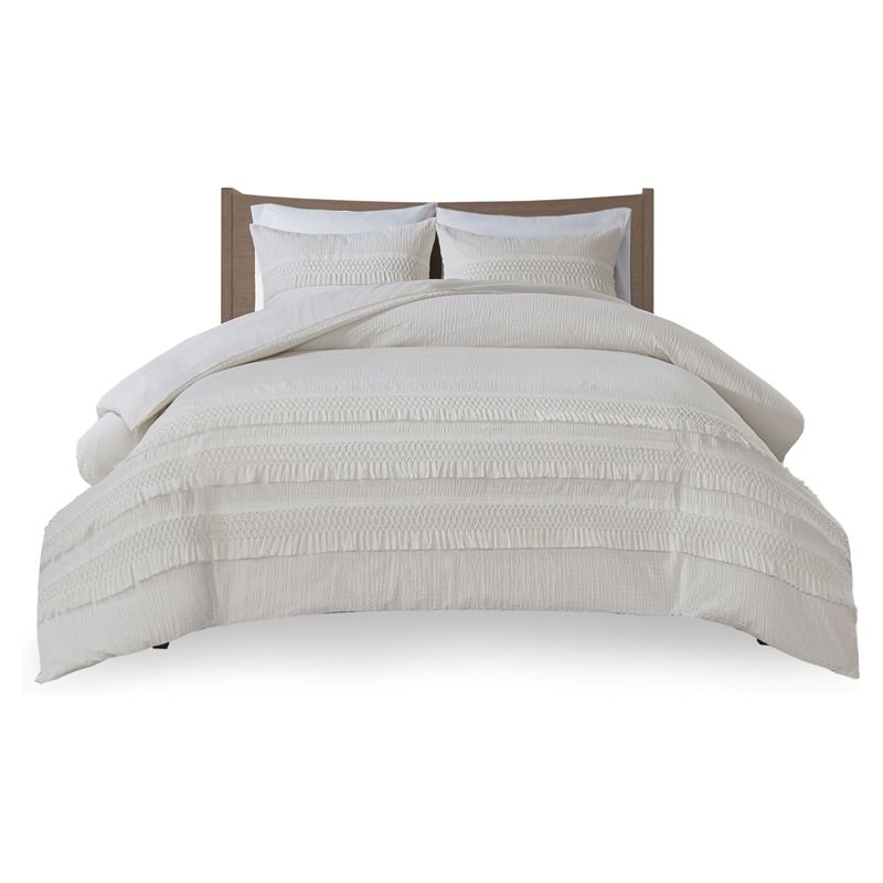 Madison Park Amaya Cotton Seersucker with Tassels Comforter Set in Ivory