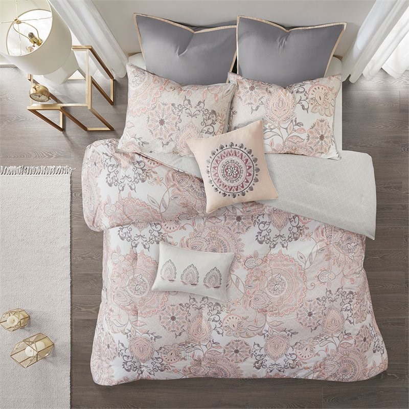 Madison Park Isla 8-Piece 100 Percent Cotton Percale Comforter Set in Pink