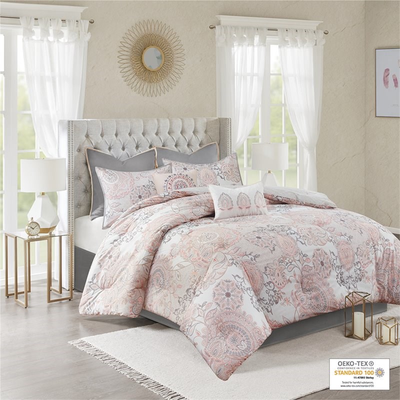 Madison Park Isla 8-Piece 100 Percent Cotton Percale Comforter Set in Pink