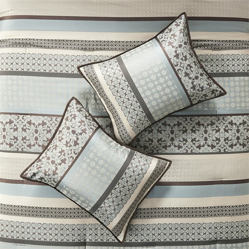 Madison Park Princeton 7-Piece Polyester Jacquard Comforter Set in Blue