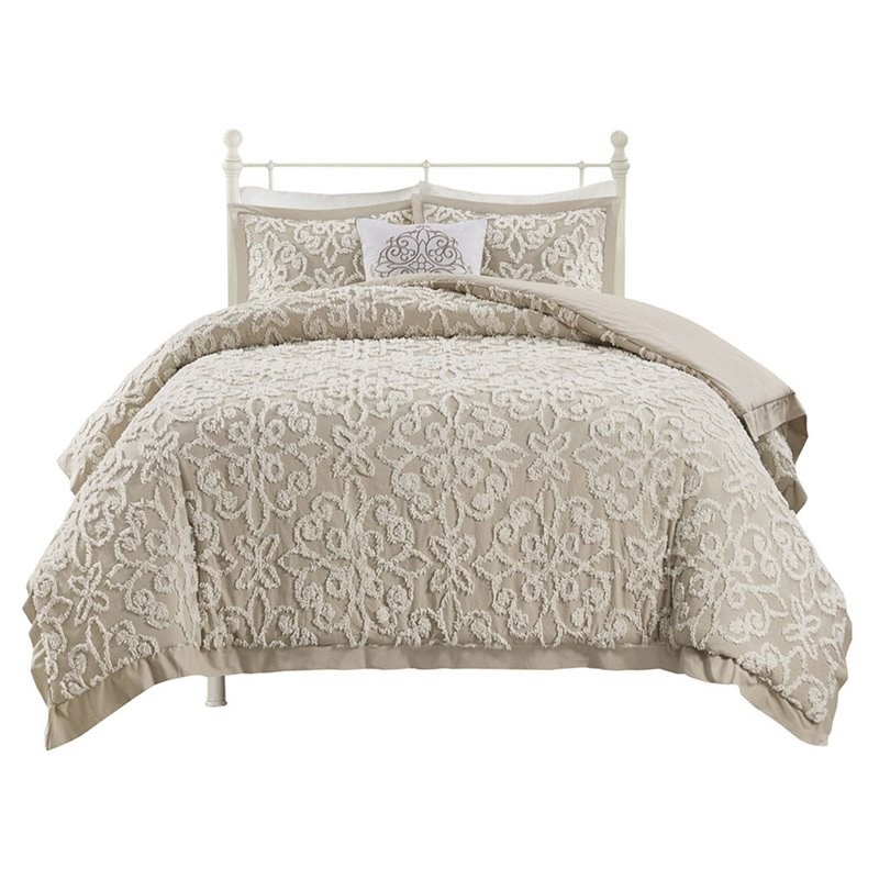 Madison Park Sabrina 100 Percent Cotton Tufted Comforter Set in Beige