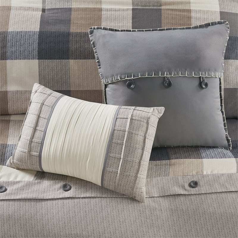 Madison Park Ridge 7-Piece Polyester Herringbone Printed Comforter Set in Brown