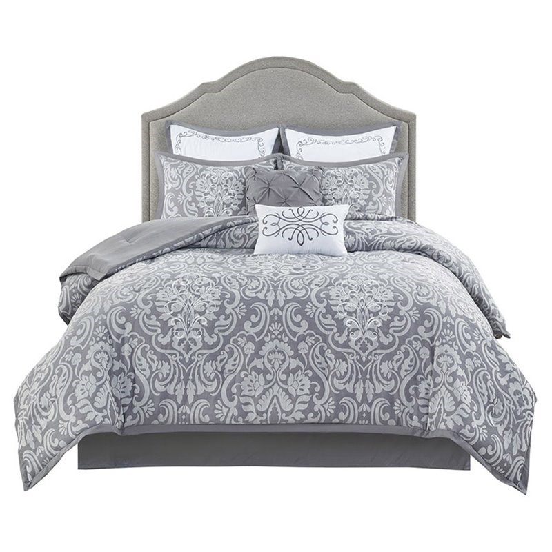 Madison Park Flourish 8-Piece 100 Percent Polyester Comforter Set in Gray