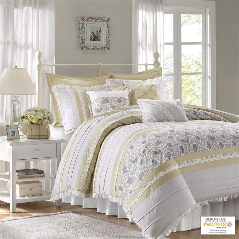 Madison Park Dawn 9-Piece Polyester Cotton Percale Comforter Set in Yellow