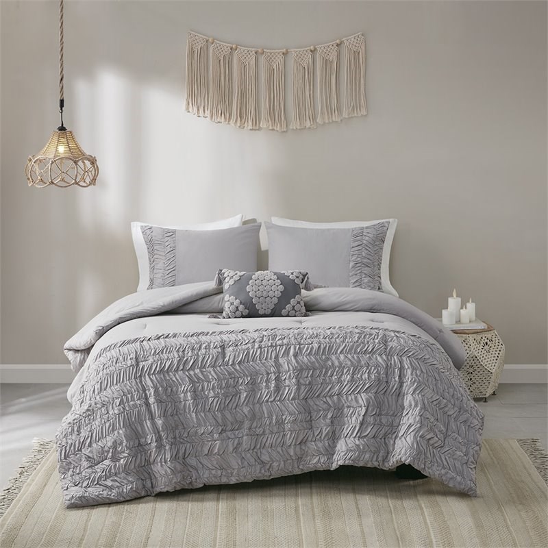 Madison Park Doreen 100 Percent Cotton Comforter Set in Gray