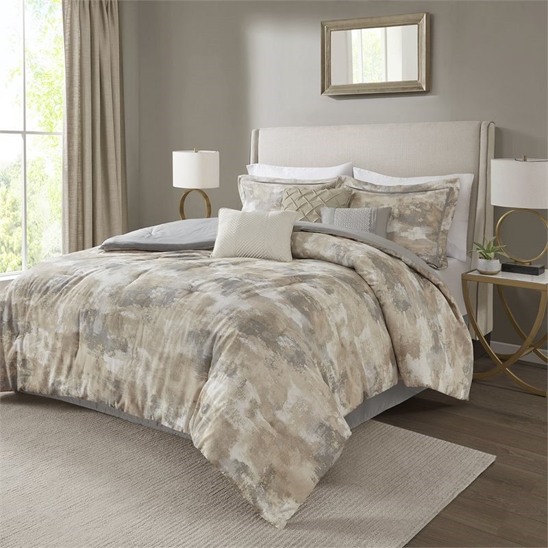 Madison Park Beacon 7-Piece Cotton Fabric Comforter Set in Gray