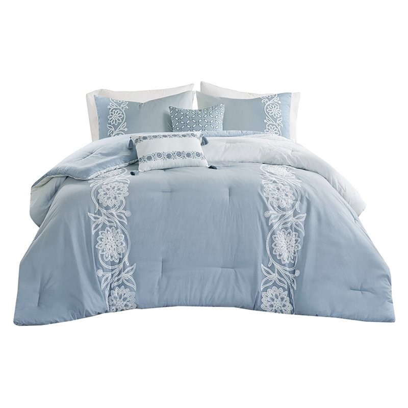 Madison Park Olivia 5-Piece 100 Percent Cotton Printed Comforter Set in Blue