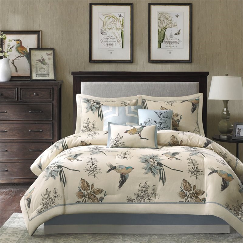 Madison Park Quincy 7-Piece Cotton Twill Printed Comforter Set in Brown