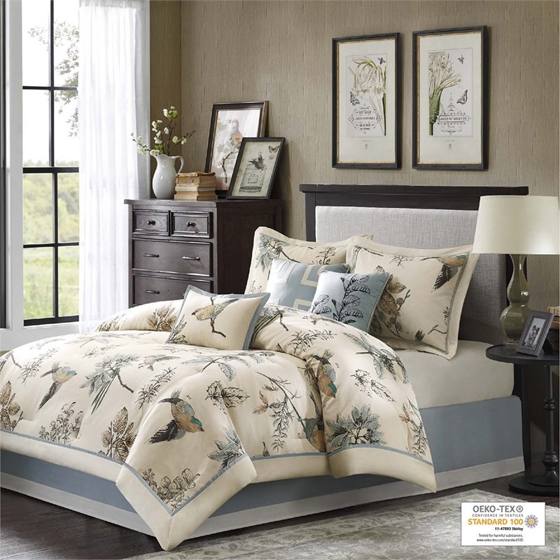 Madison Park Quincy 7-Piece Cotton Twill Printed Comforter Set in Brown