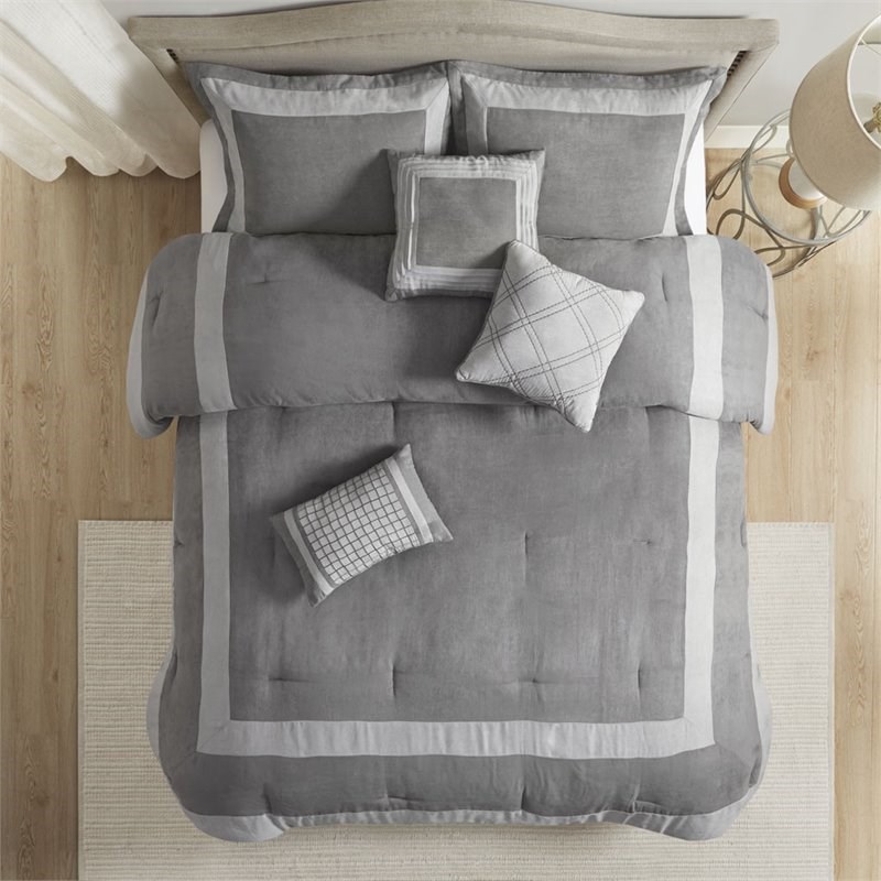 Madison Park Dax 7-Piece 100 Percent Polyester Microsuede Comforter Set in Gray