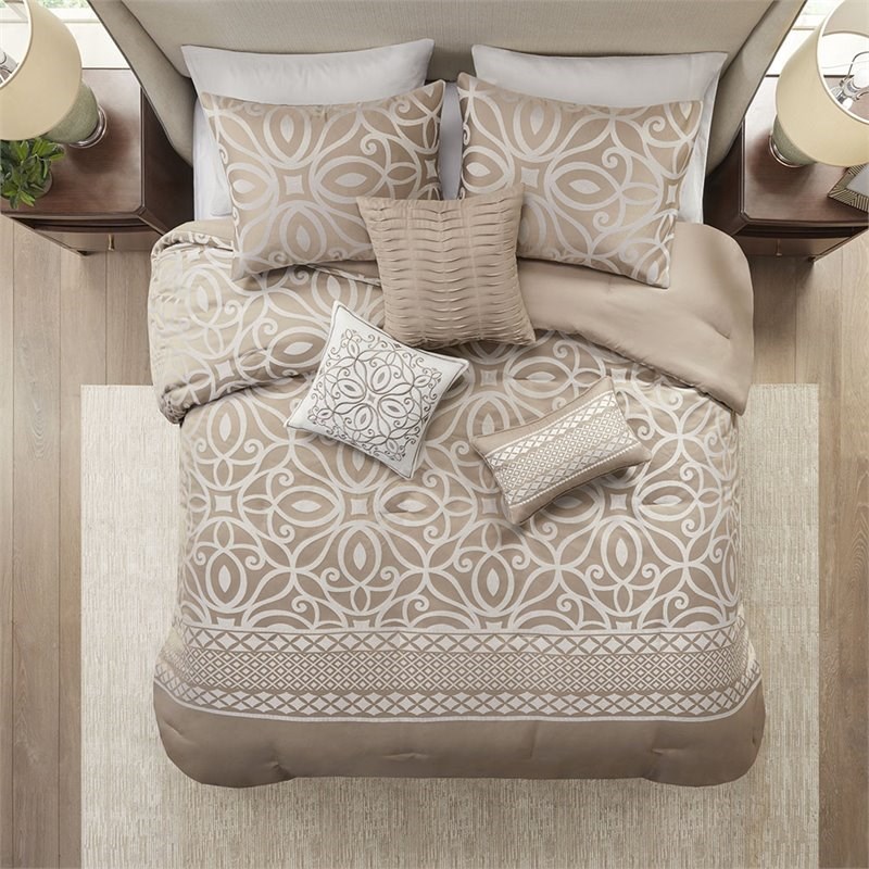 Madison Park Carina 7-Piece Polyester Jacquard Comforter Set in Beige