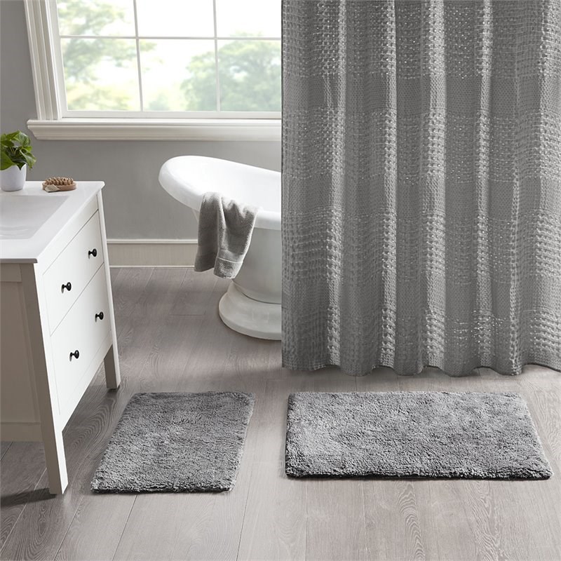 Madison Park Signature Ritzy 2-Piece Cotton Solid Tufted Bath Rug Set in Gray