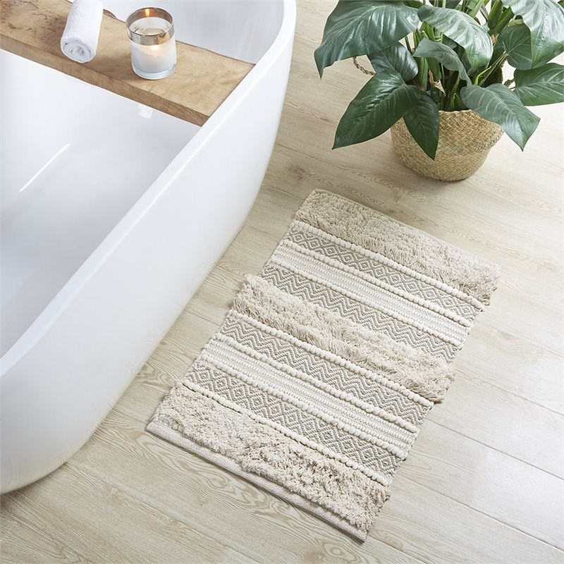 INK+IVY Asher Cotton and Polyester Handwoven Bath Rug in Natural