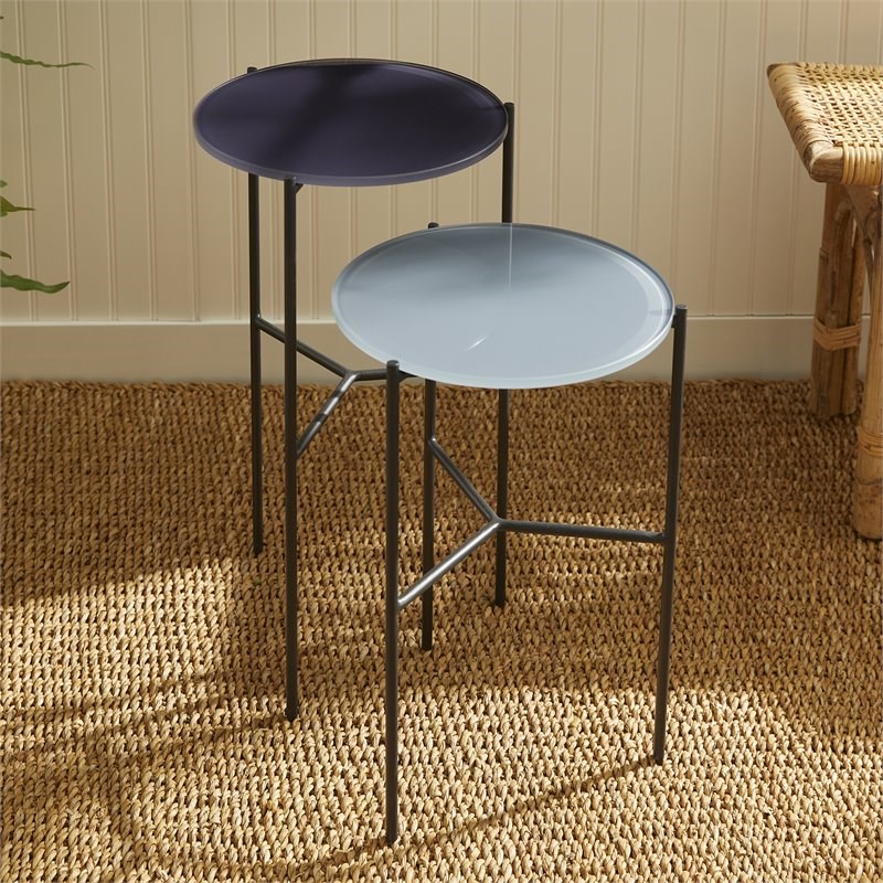 Napa Home & Garden Kenzie Round Glass Top End Table - Dusty Blue/Iris (Set of 2)