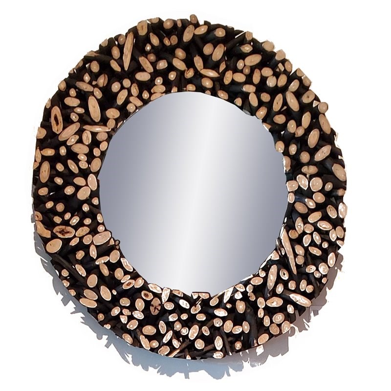 Padma's Plantation Safari Wood Round Glass Mirror in Black