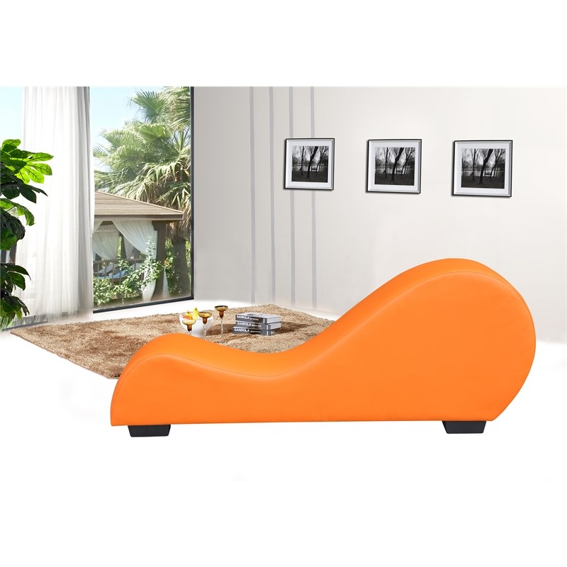 U.S Pride Furniture Dilys Faux Leather Armless Chaise Lounge in Orange