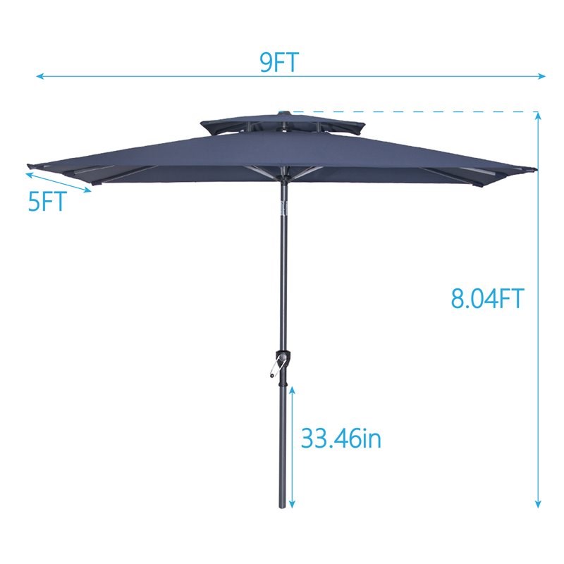 Pellabant Double Top Aluminum Patio Outdoor Market Table Umbrella in Navy Blue