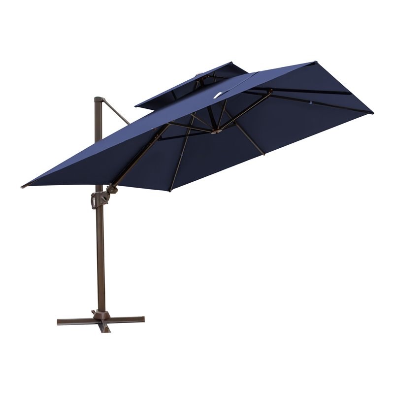 Pellabant Double Top Square Tilt Aluminum Patio Cantilever Umbrella in Navy Blue