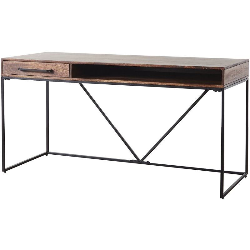 Mod-Arte Modern Hardwood/Iron Stow Office Desk with Storage - Dark Walnut