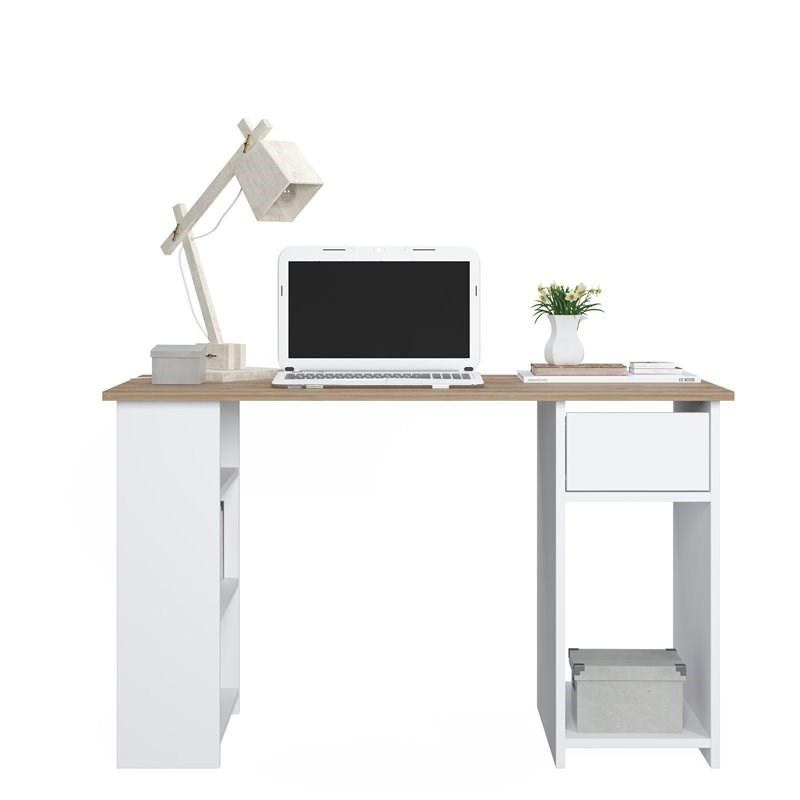 Mod-Arte Arma MDF and Engineered Wood Office Desk with Storage in White/Walnut
