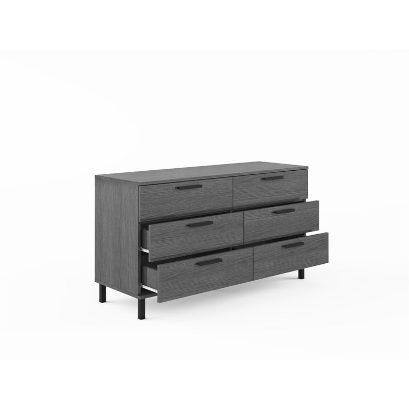 Mod-Arte Lyon Modern Wood  6-Drawer Double Dresser in Gray