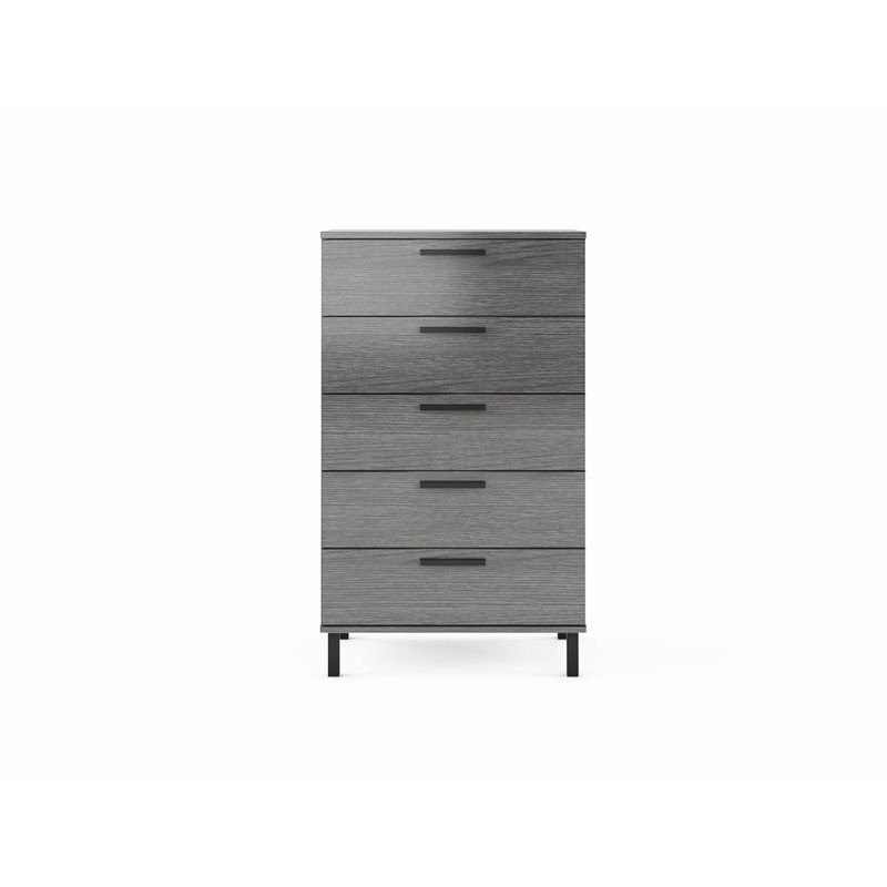 Mod-Arte Lyon 5-Drawer Modern MDF and Engineered Wood Chest in Gray