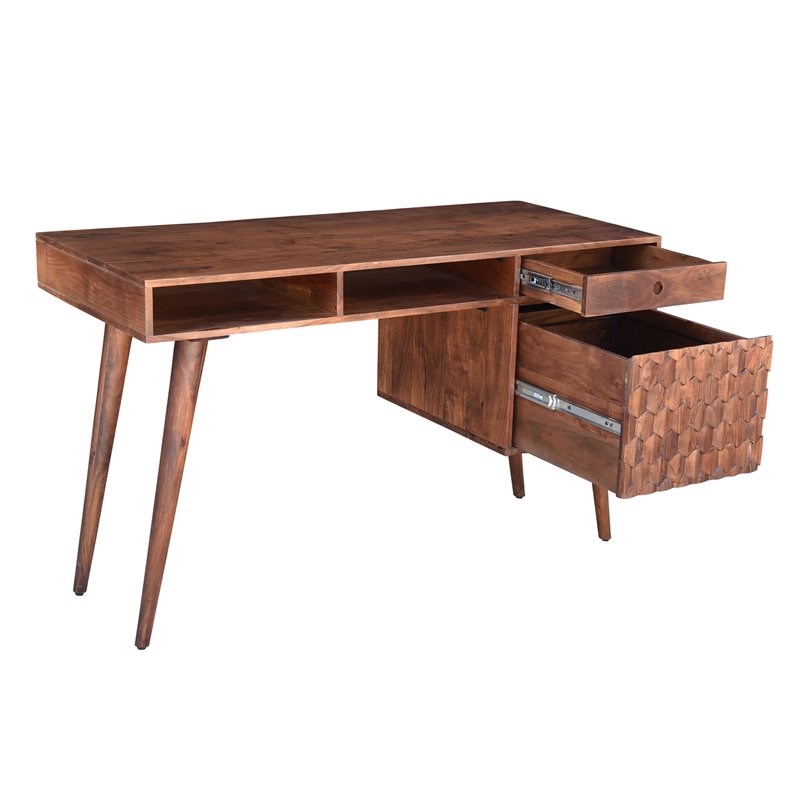 Mod-Arte Modern Wood Honeycomb Office Desk with Storage in Dark Walnut